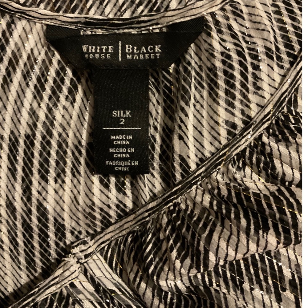 White House Black Market Silk Blouse Top Sheer Houndstooth Long Sleeve Size 2 - Picture 2 of 2